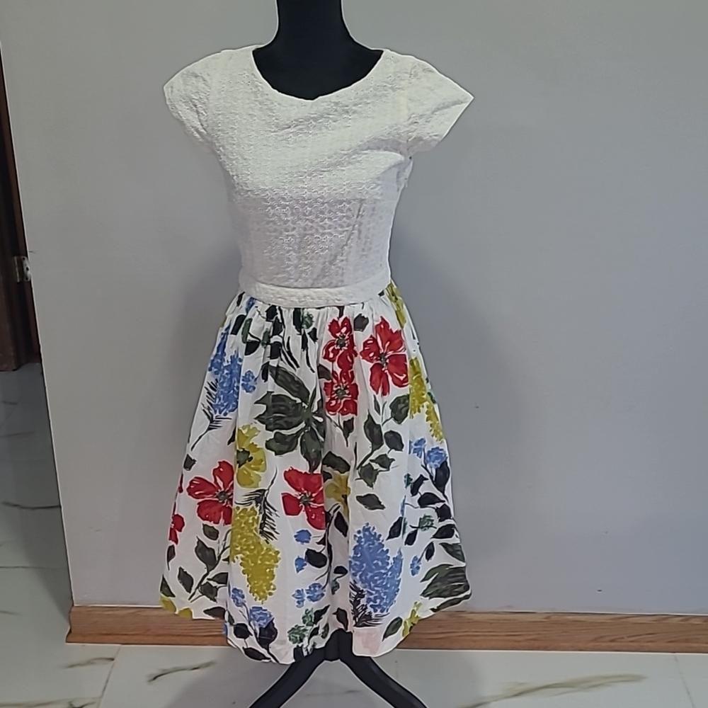 Floral White Dress with Colorful Print